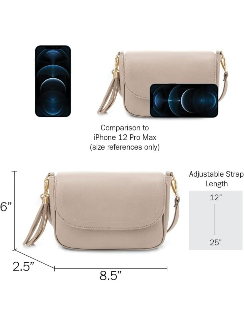 〽️Women's Stone Small Tassel Vegan Leather Trendy Flap Crossbody Shoulder Bag - Picture 6 of 6